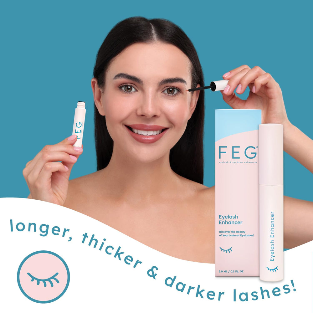 FEG eyelash serum applicator tip shown for precise nightly application.