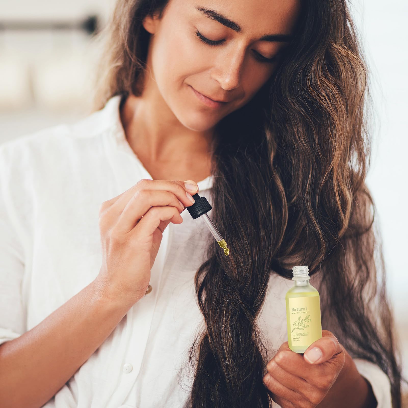 FEIBTH Natural Hair Growth Oil on damaged hair leaves visible shine and vitality.