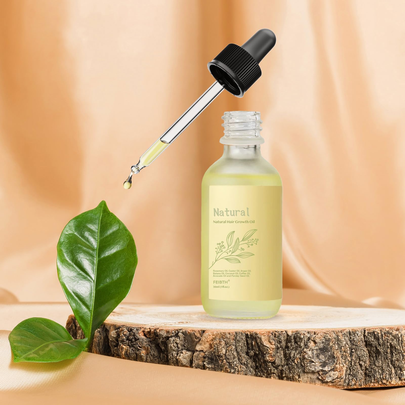 FEIBTH Natural Hair Growth Oil packaging highlights ease of use and travel-friendly bottle.
