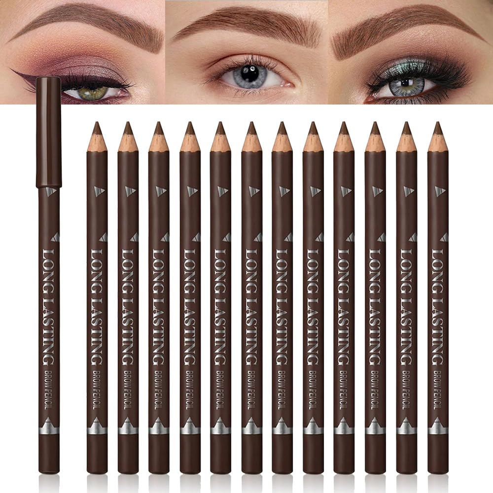 FeiCuiYun 12Pcs eyebrow pencils wooden-core brown provide smooth glide for natural brows all day