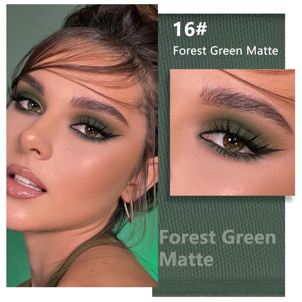 FeiCuiYun Matte Singe Eye Shadow Palette swatch of forest green shade for bold looks