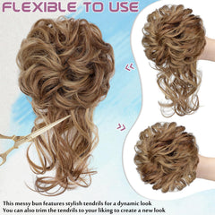 FeidyLong messy bun showing drawstring buckle and clip for secure fit