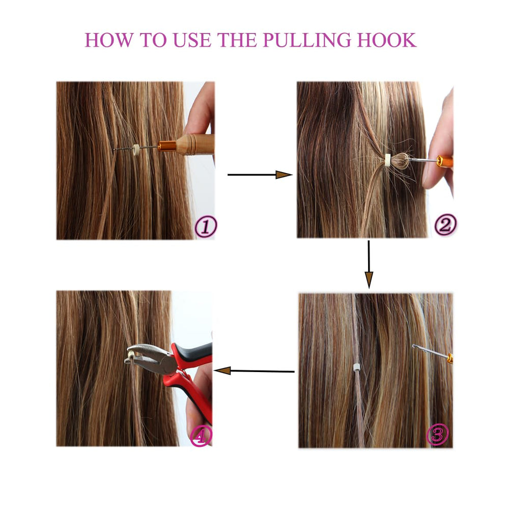 FeiHong tools in use for feather hair extensions.