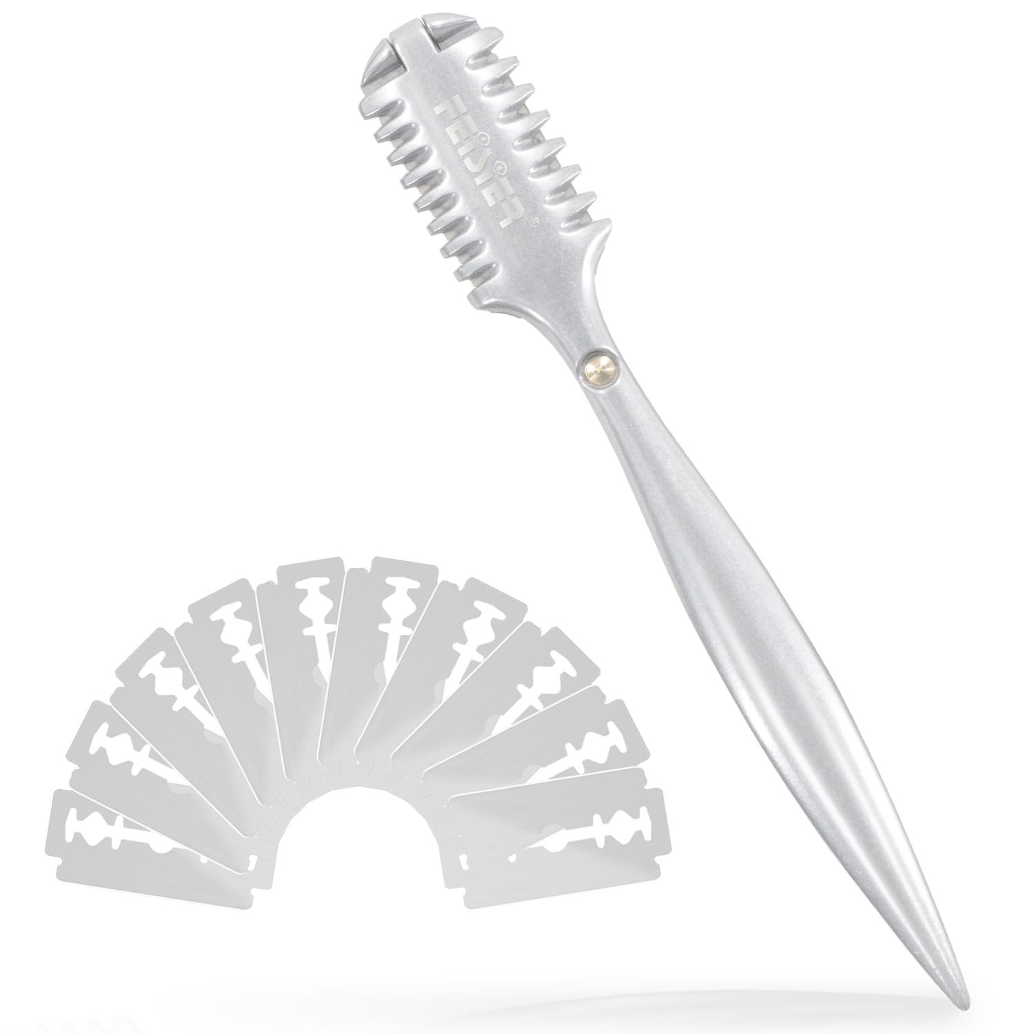 FEISIER aluminum double-edge thinning razor comb provides precise texture control for versatile styling.
