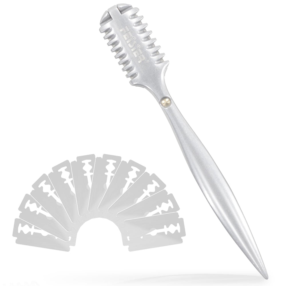 FEISIER aluminum double-edge thinning razor comb provides precise texture control for versatile styling.