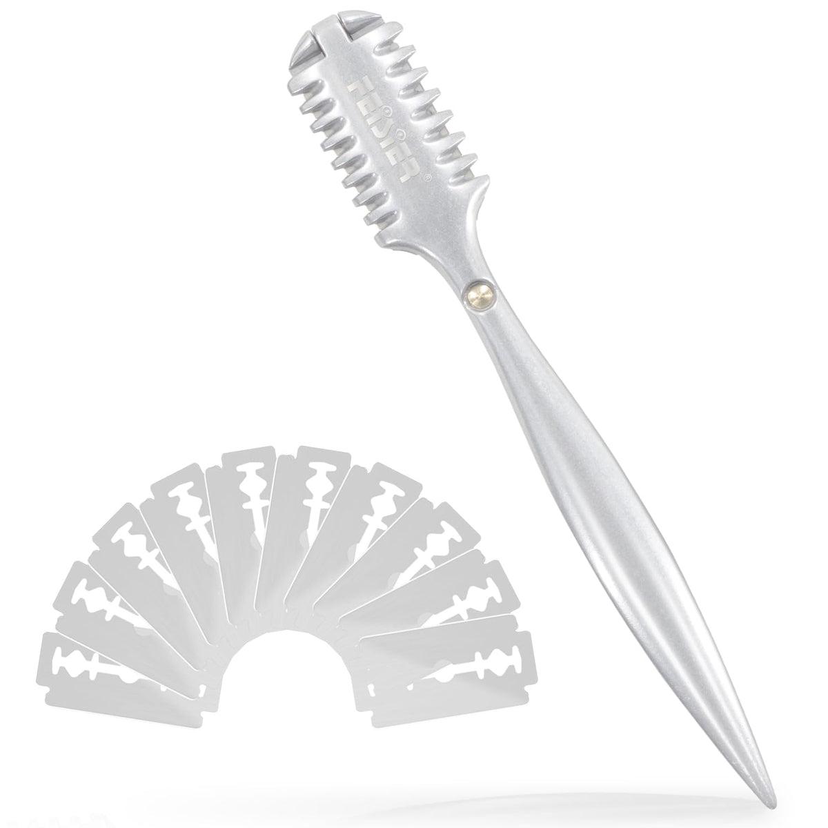 FEISIER aluminum double-edge thinning razor comb provides precise texture control for versatile styling.