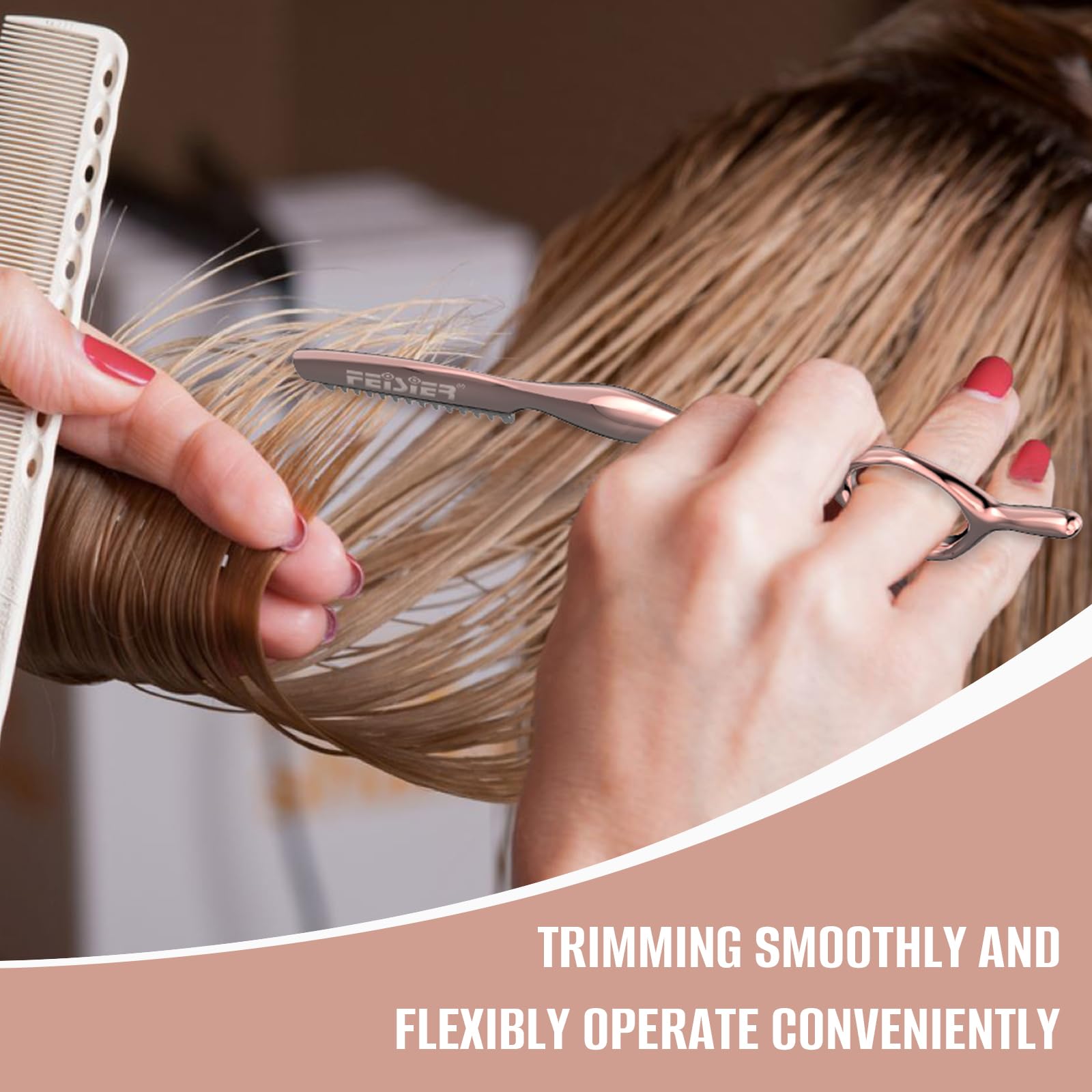 FEISIER hair razor-sharp-blade-insertion shows quick blade swapping for efficient styling