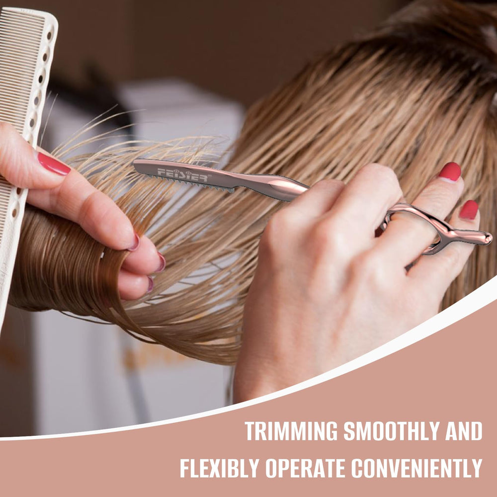 FEISIER hair razor-sharp-blade-insertion shows quick blade swapping for efficient styling