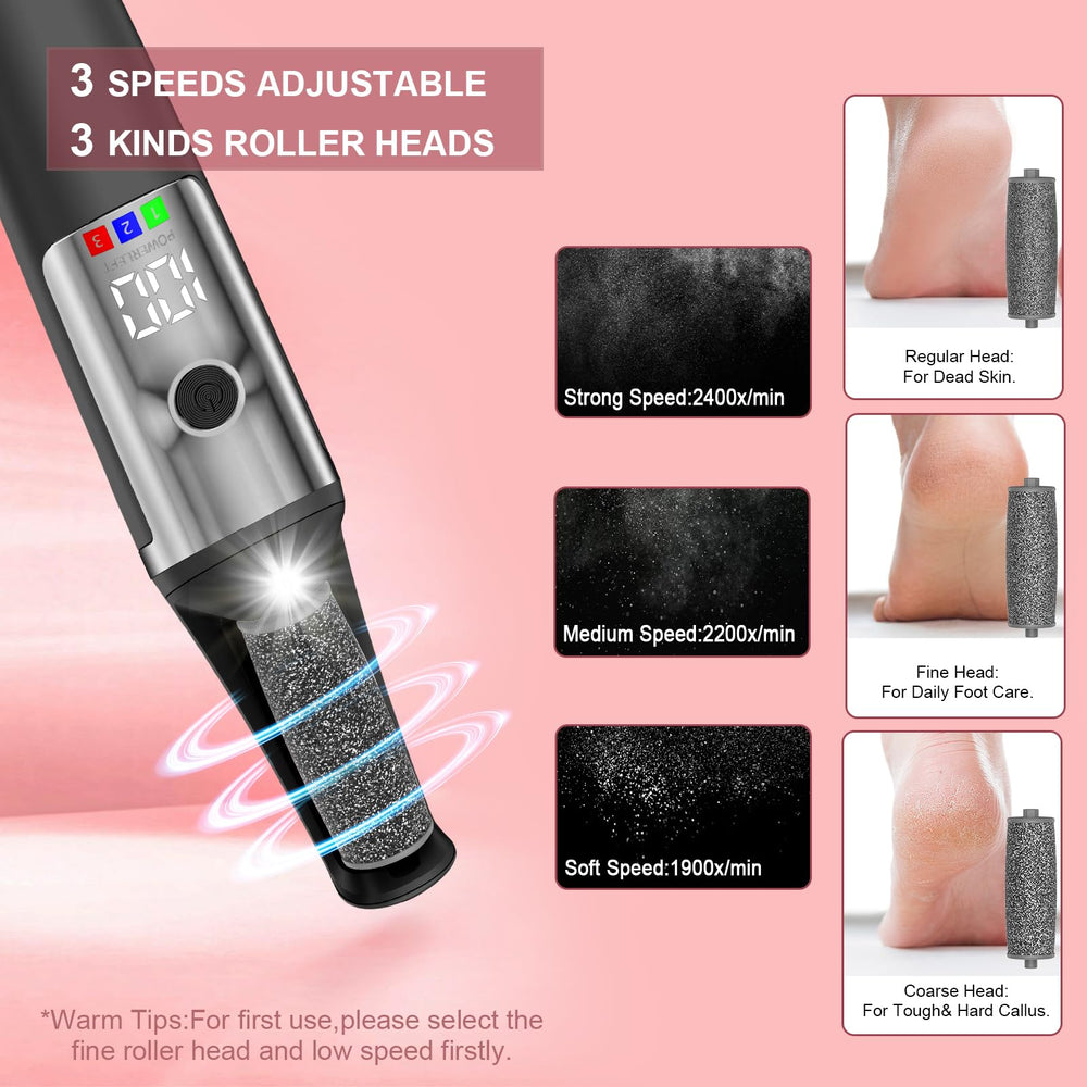 Felizshop electric foot file LED display and USB charging enable easy monitoring.