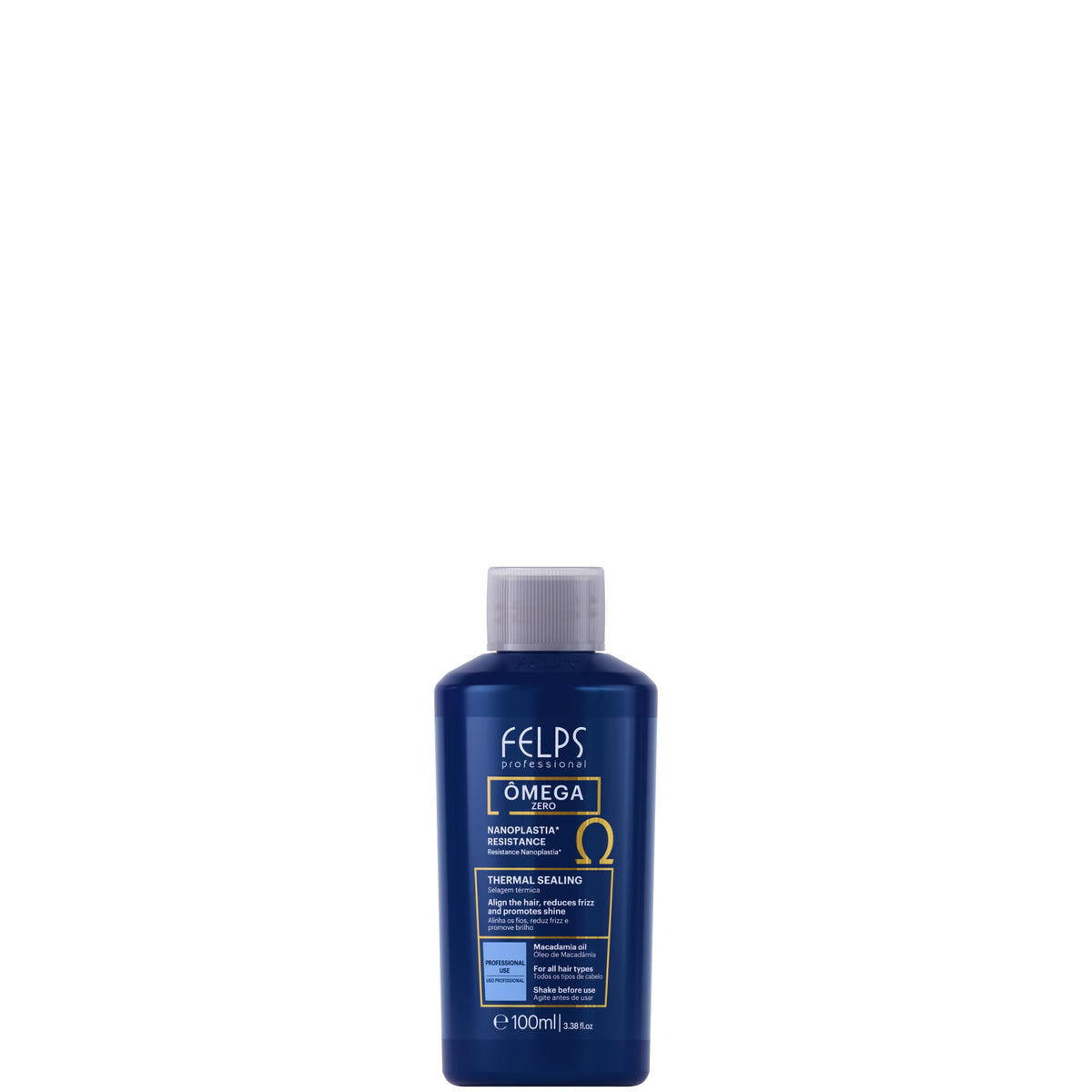 Felps Professional Omega Zero bottle ready for formaldehyde-free smoothing application.