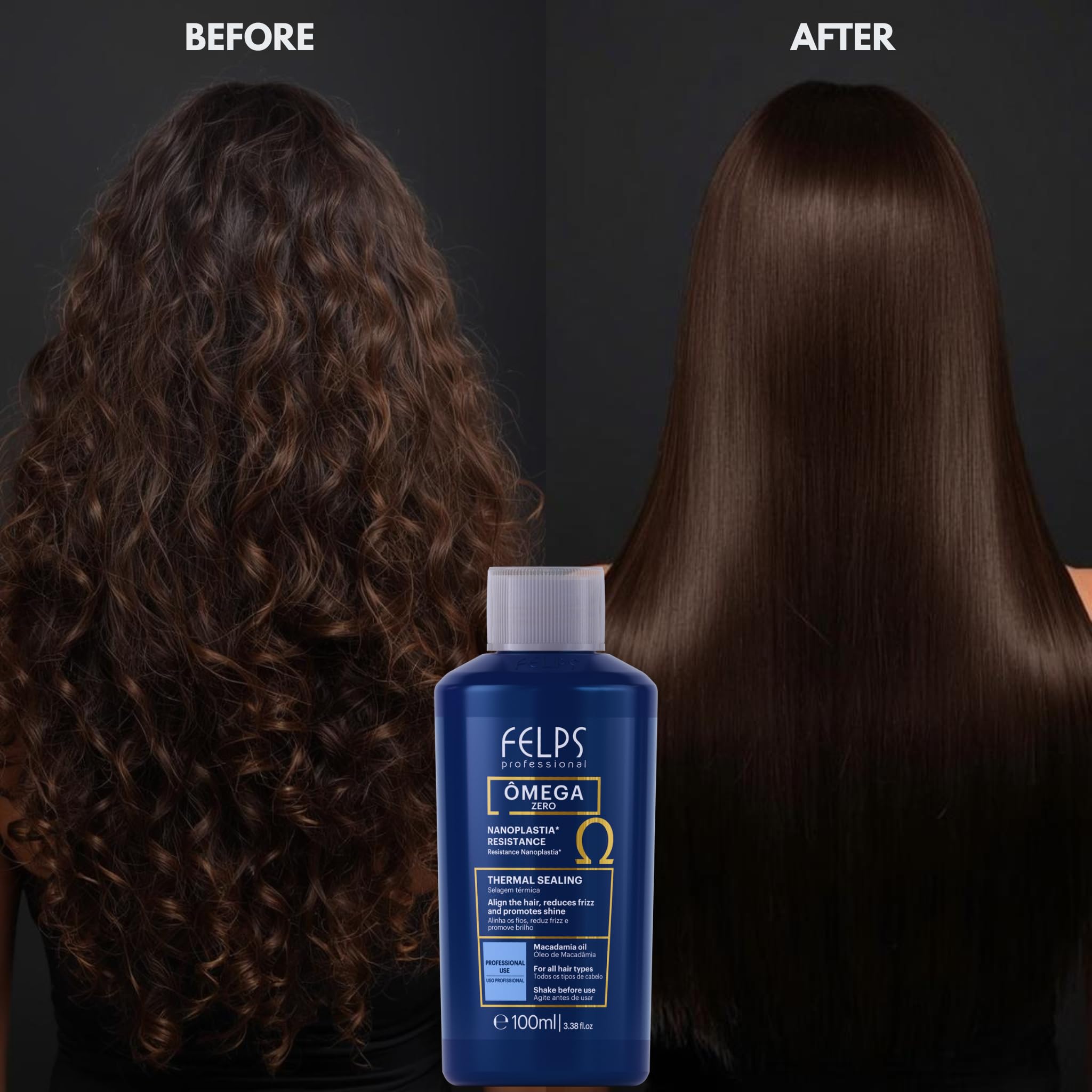 Felps Omega Zero being applied to hair for smooth, frizz-free results.