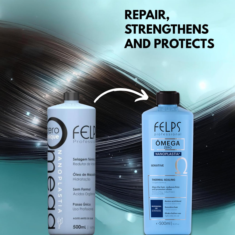 Felps Omega Sensitive model demonstrates finished hair with frizz control