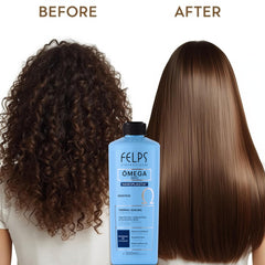 Felps Omega Sensitive hair after treatment shows smooth, glossy finish