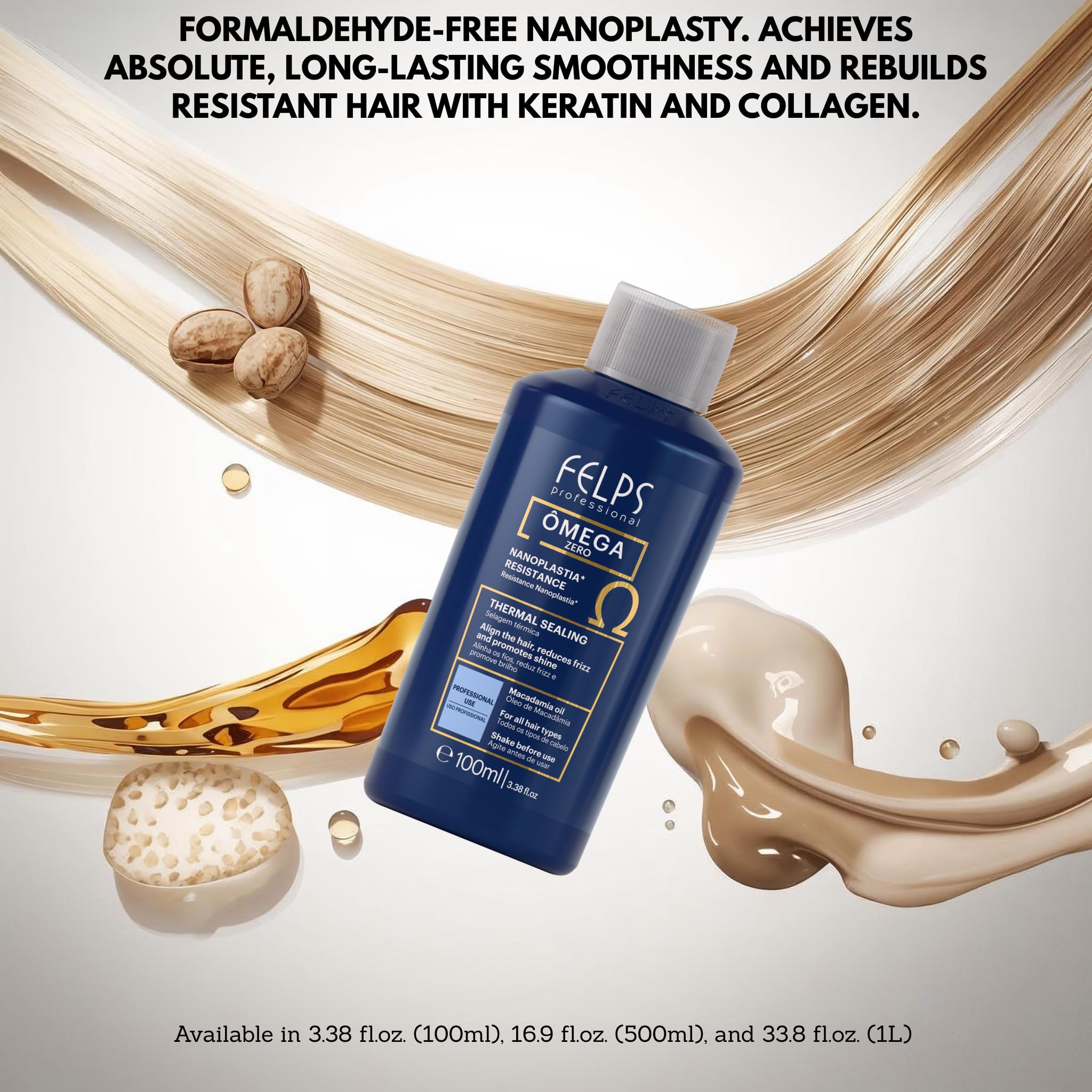 Felps Professional Omega Zero Unique close-up of nutrients-rich formula smoothing natural hair fibers