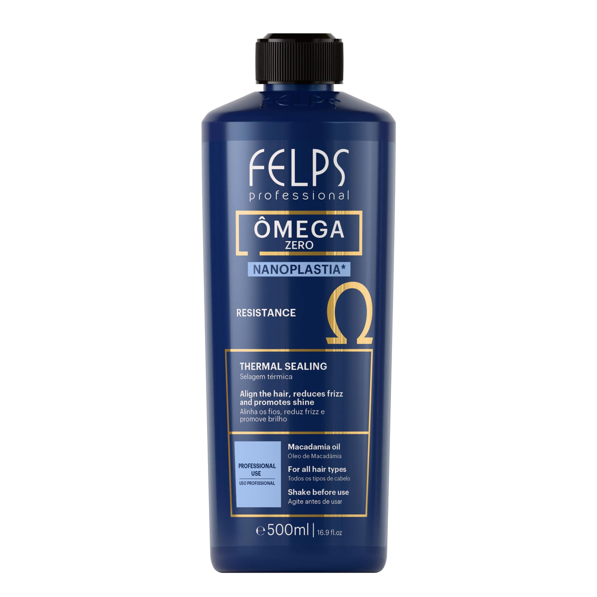 Felps Professional Omega Zero Unique bottle close-up highlighting premium formula for smoother, healthier hair