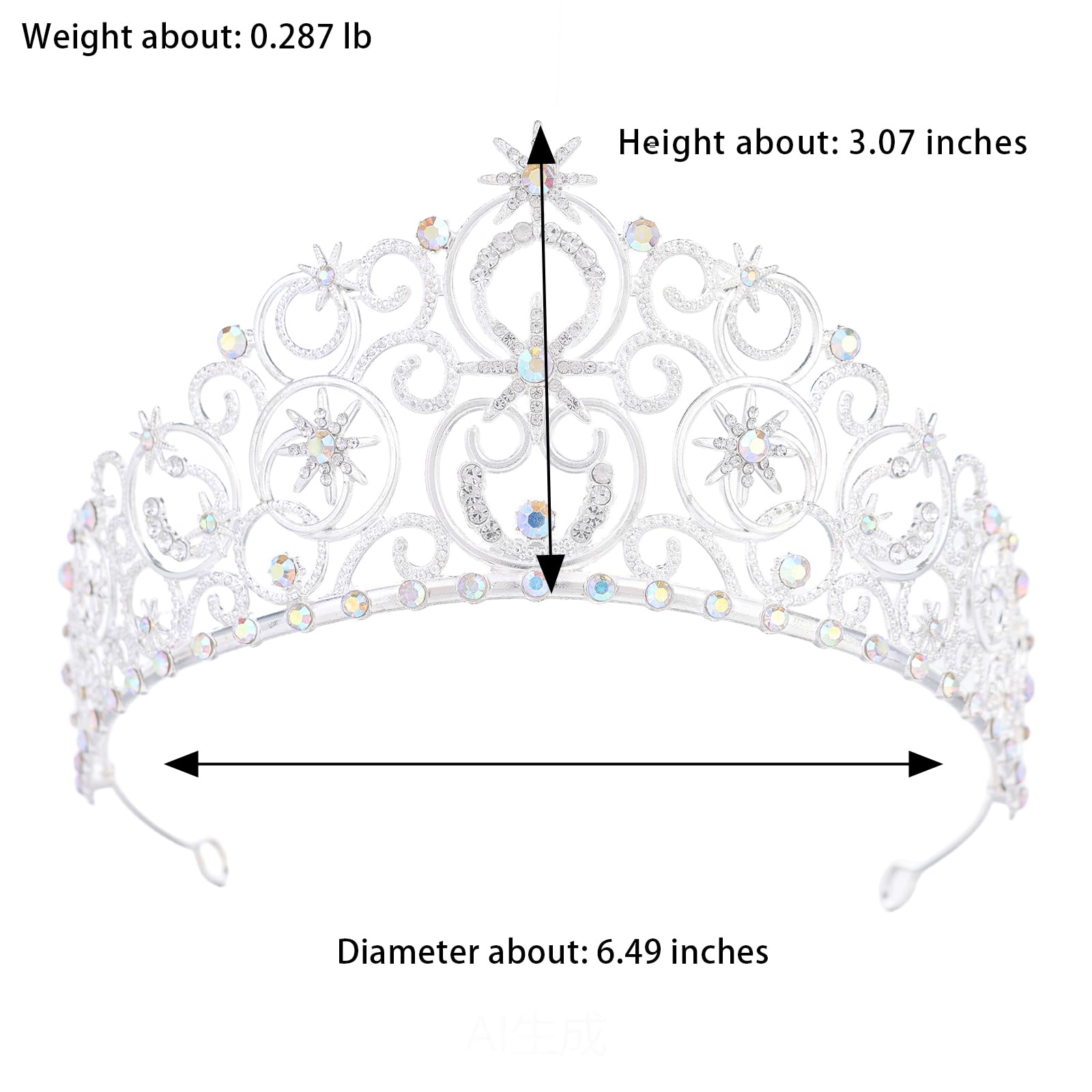 Feltent silver tiara Glinda crown side profile with crystals for prom