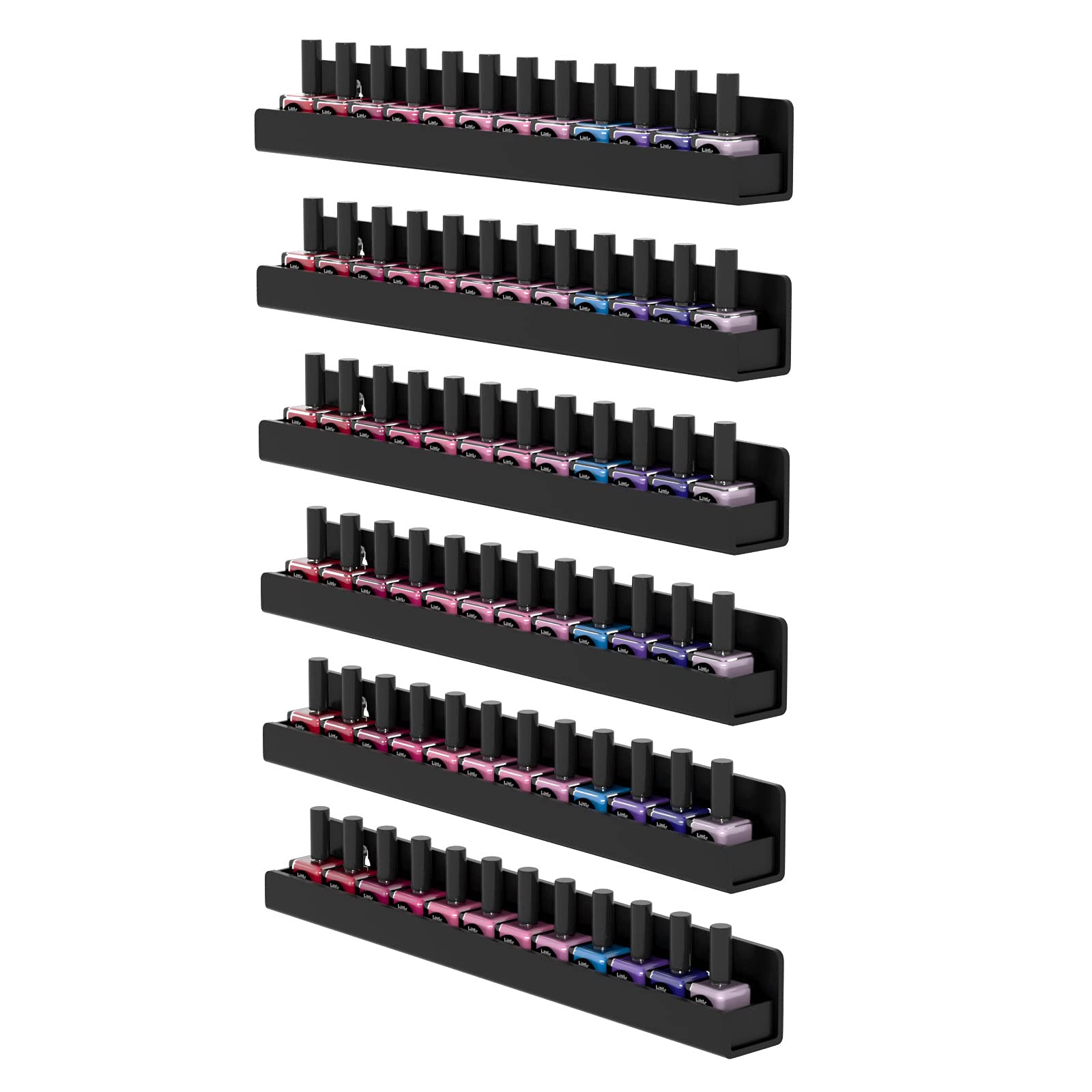 FEMELI nail polish wall rack six shelves front view, for quick color selection during manicures