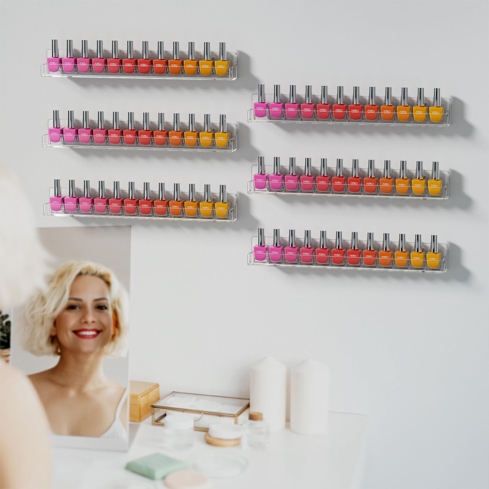 FEMELI nail polish wall rack clear acrylic blends with any decor