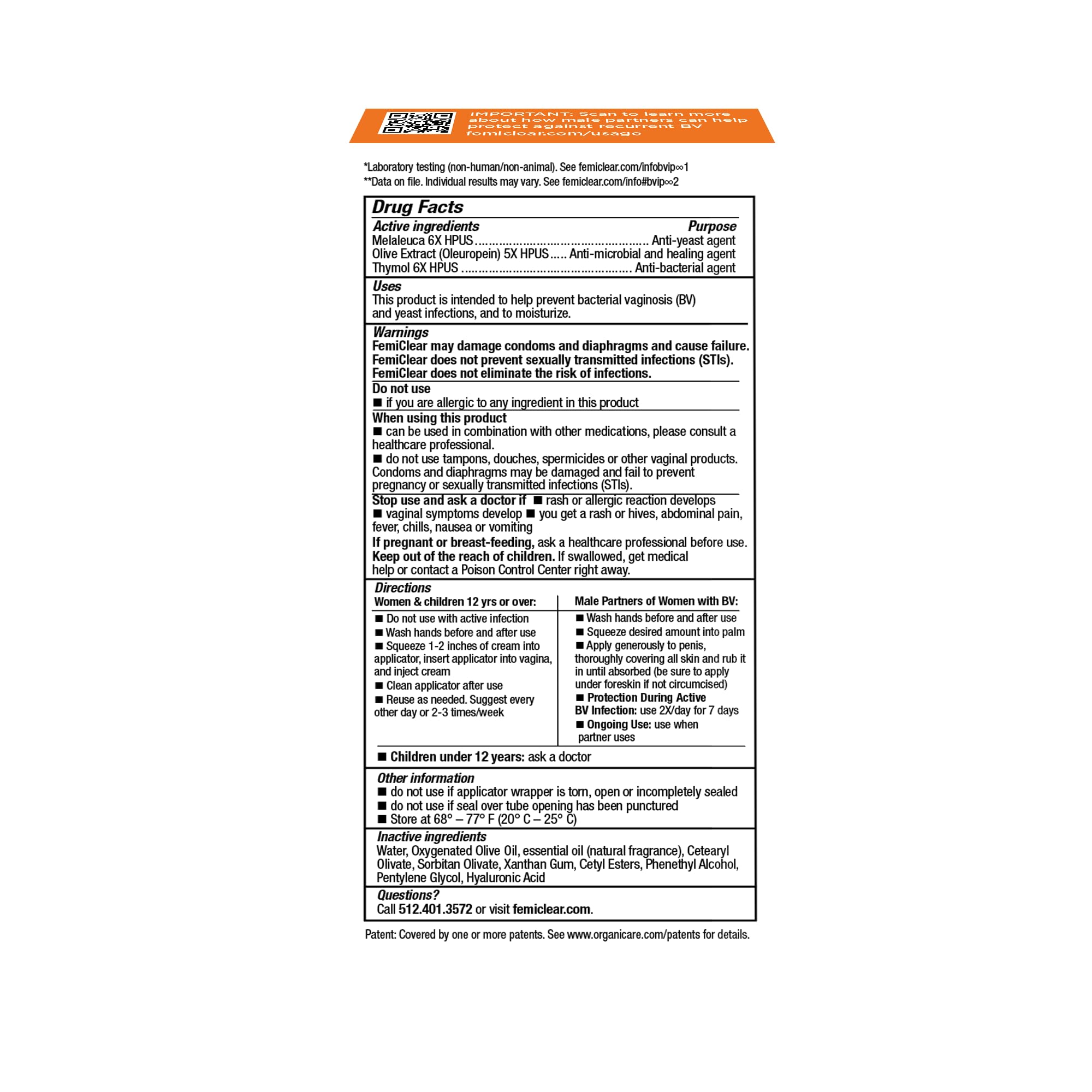 FemiClear clinical science claim badge on product packaging