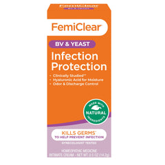 FemiClear infection protection cream bottle designed to support BV and yeast concerns