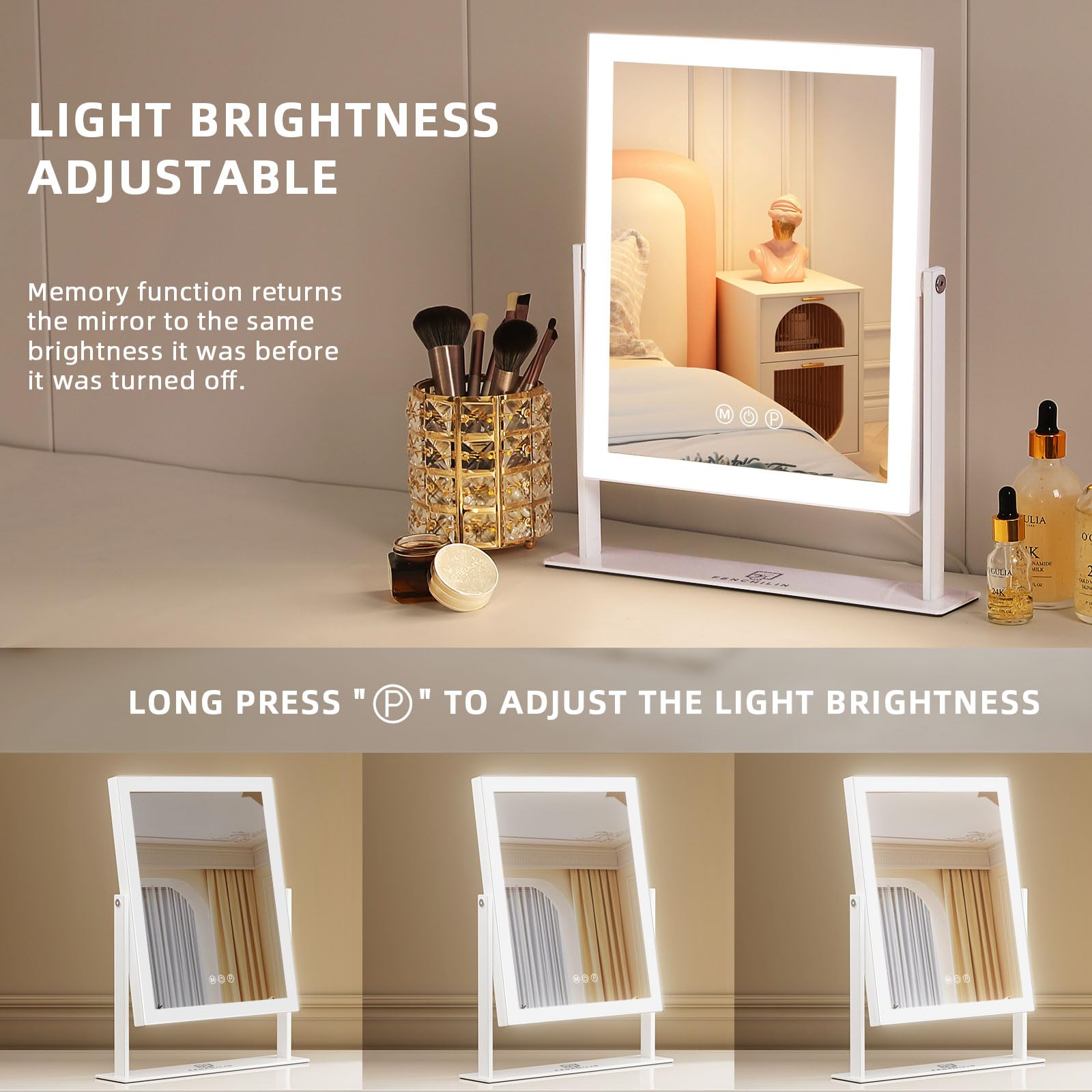 FENCHILIN vanity mirror magnification mirror detachable 10X enables precise eyeliner and brows.