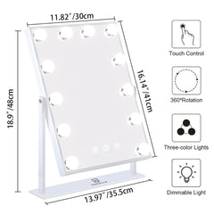 FENCHILIN Hollywood mirror with LED bulbs delivering shadow-free skin prep lighting.