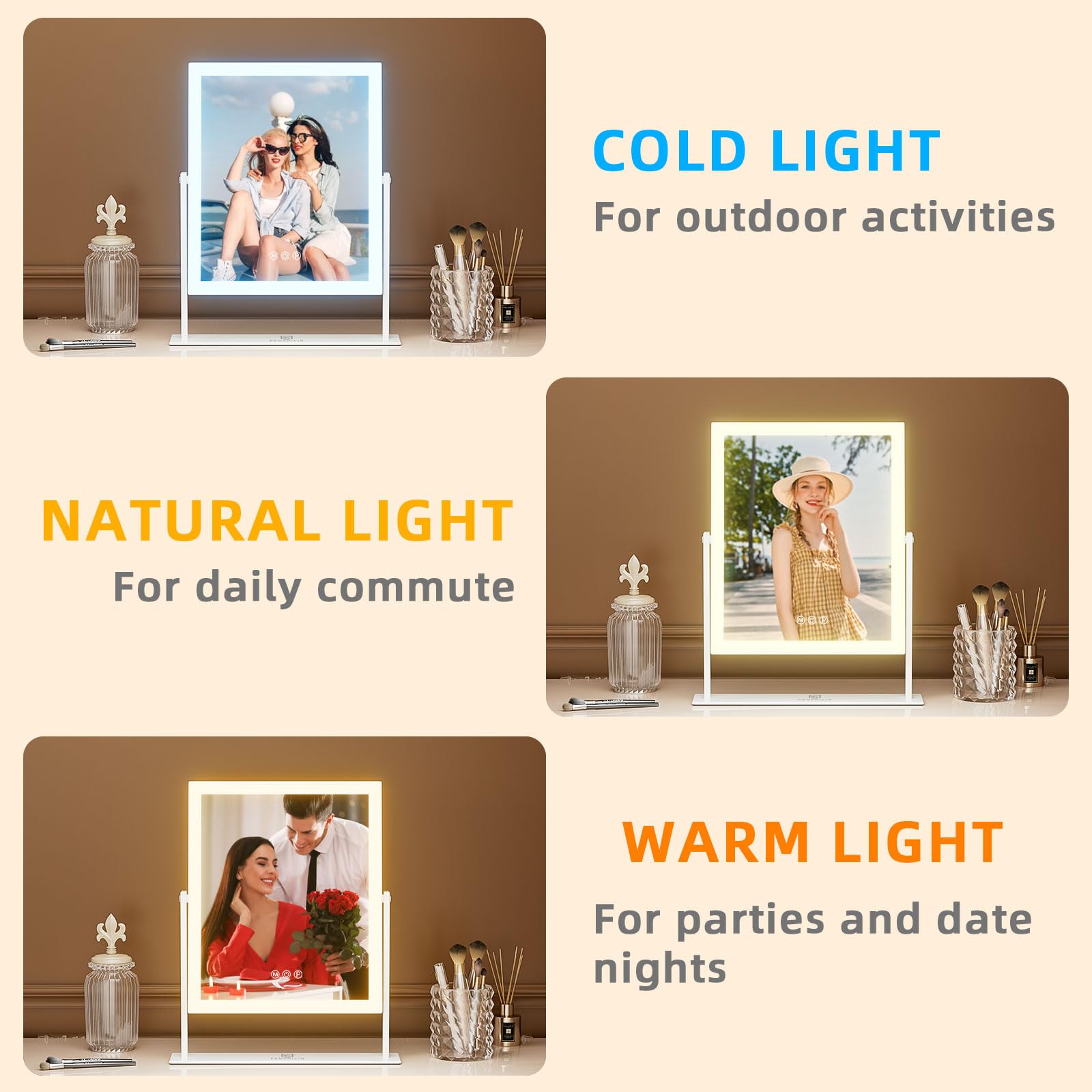 FENCHILIN vanity mirror with lights close-up view reveals crisp reflection for precise makeup checks.