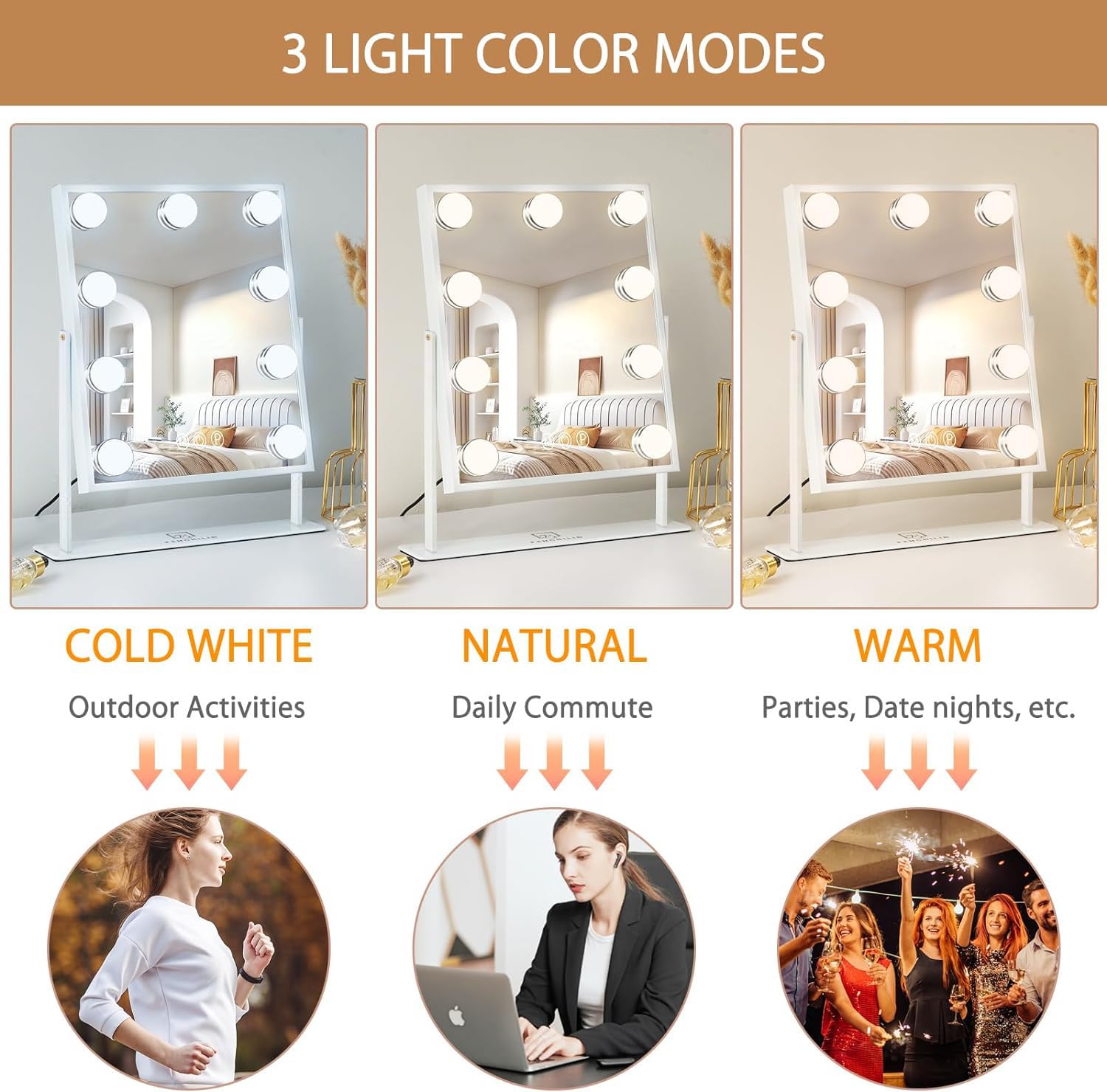 FENCHILIN vanity mirror offers 360-degree rotation for flexible viewing angles