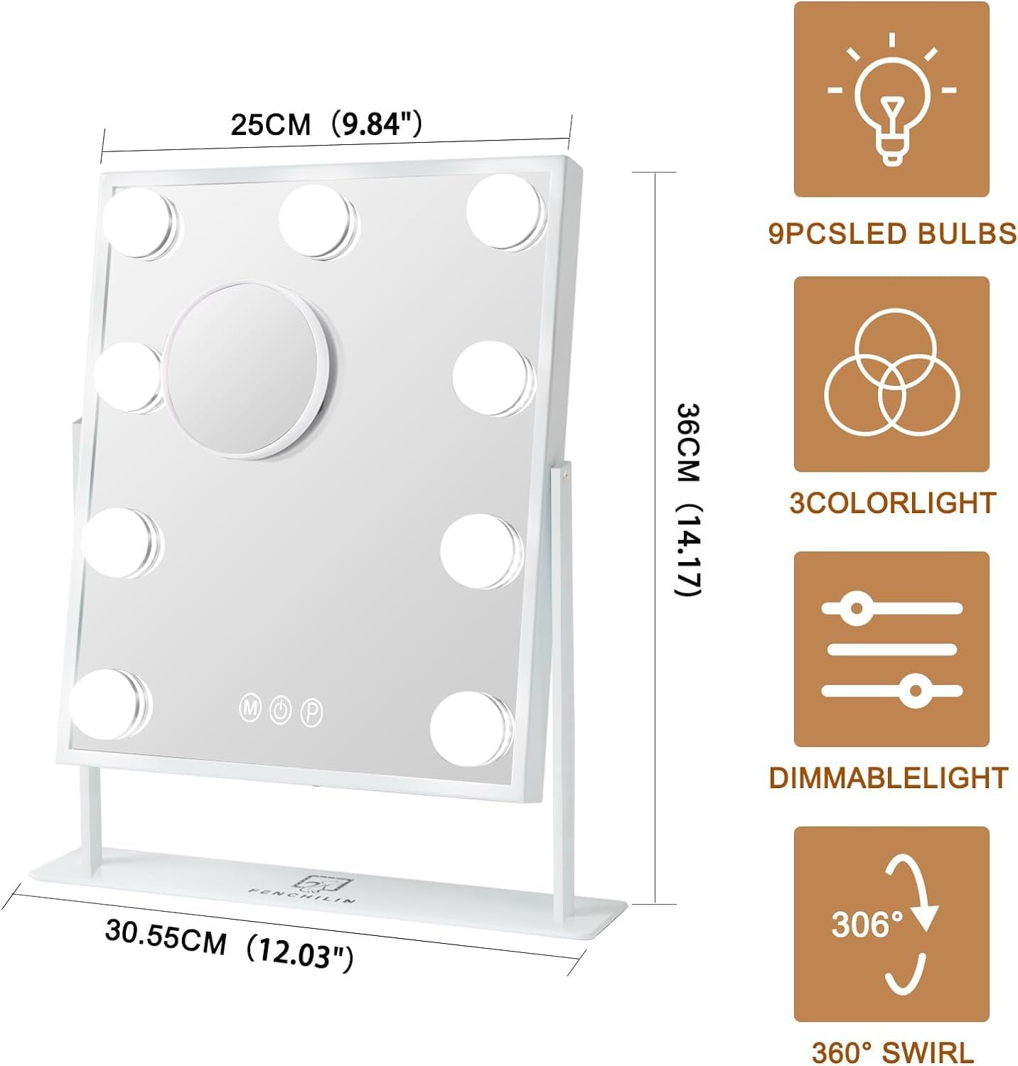 FENCHILIN vanity mirror with smart touch controls for quick lighting adjustments