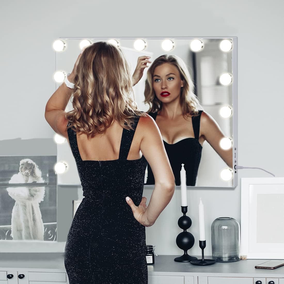 FENCHILIN vanity mirror slim metal frame – space-saving dressing area