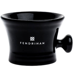 Fendrihan Essential Apothecary Shaving Mug black handle close-up, secure grip for effortless lather