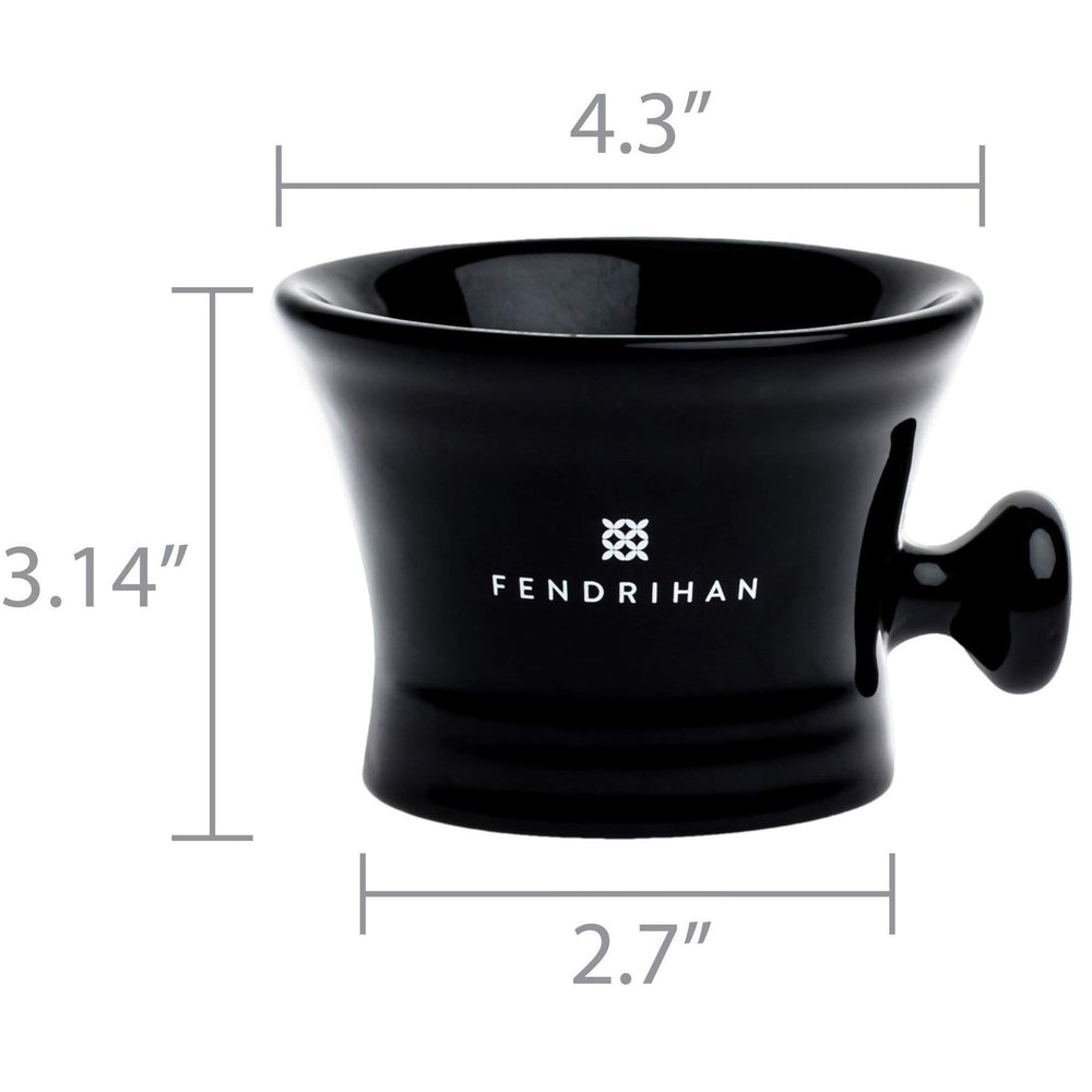 Fendrihan mug black lather demo, thick walls retain heat for a hot shave