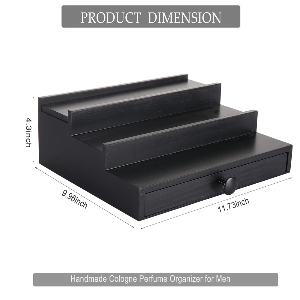 Fengligoo black wooden Cologne Organizer 3-tier display keeps fragrances organized for quick browsing