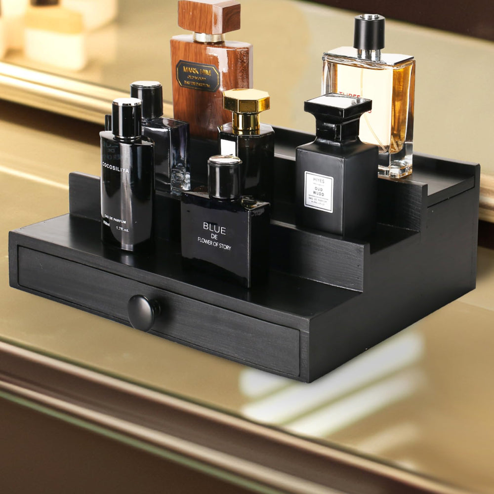 Fengligoo black wooden Cologne Organizer daily-use setup keeps essentials within reach