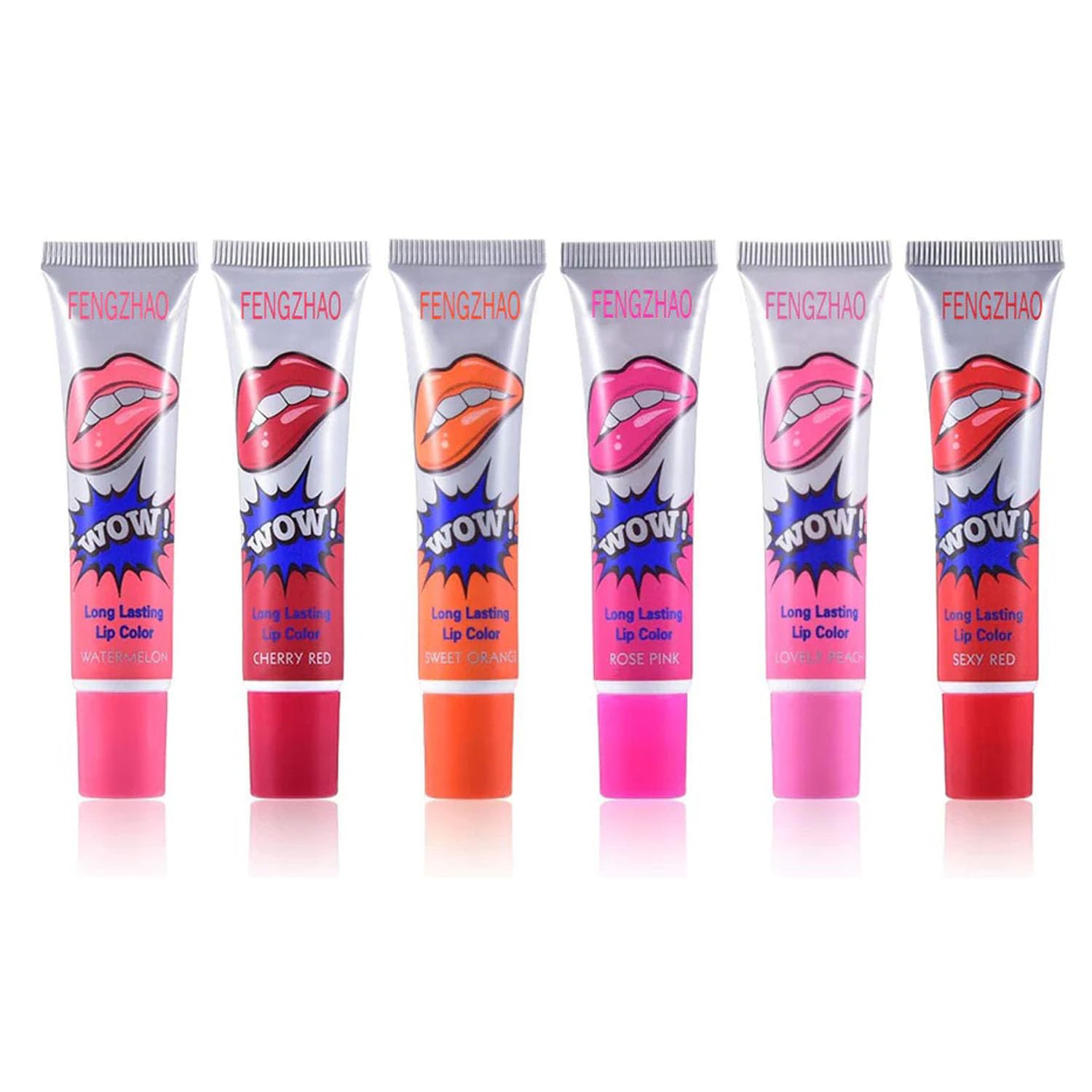 FENGZHAO tattoo lip stain six colors swatches for all-day matte wear