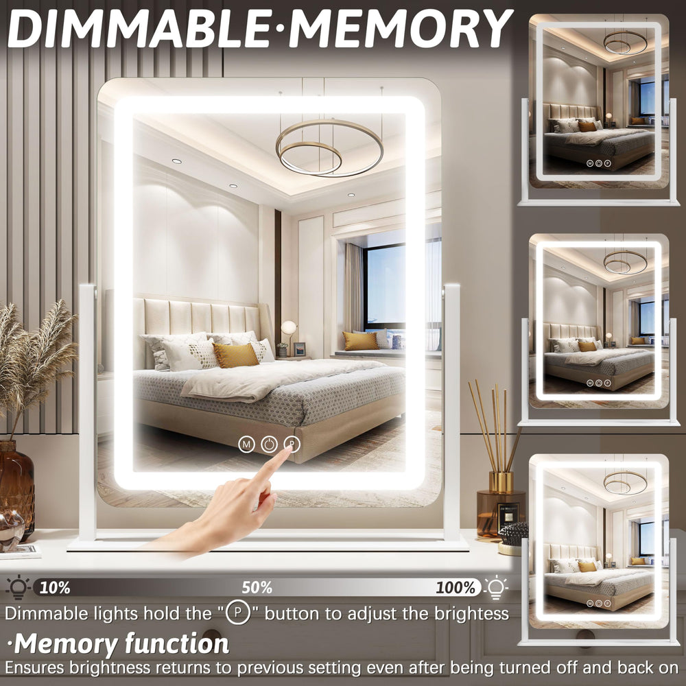 FENNIO LED lighted makeup mirror close-up highlighting adjustable brightness.