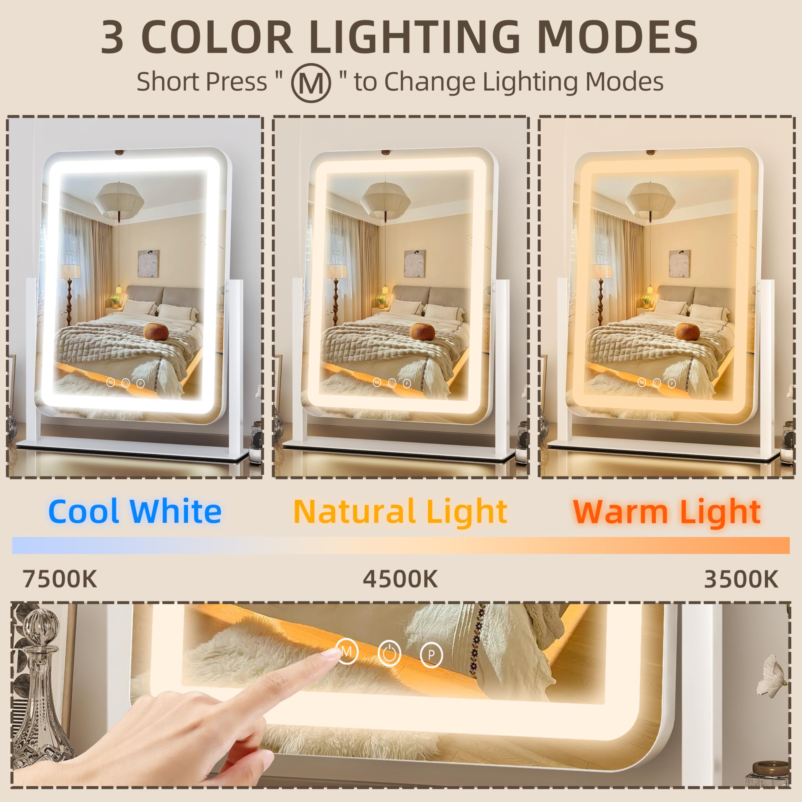 FENNIO mirror with 360-degree rotation for flexible viewing angles.