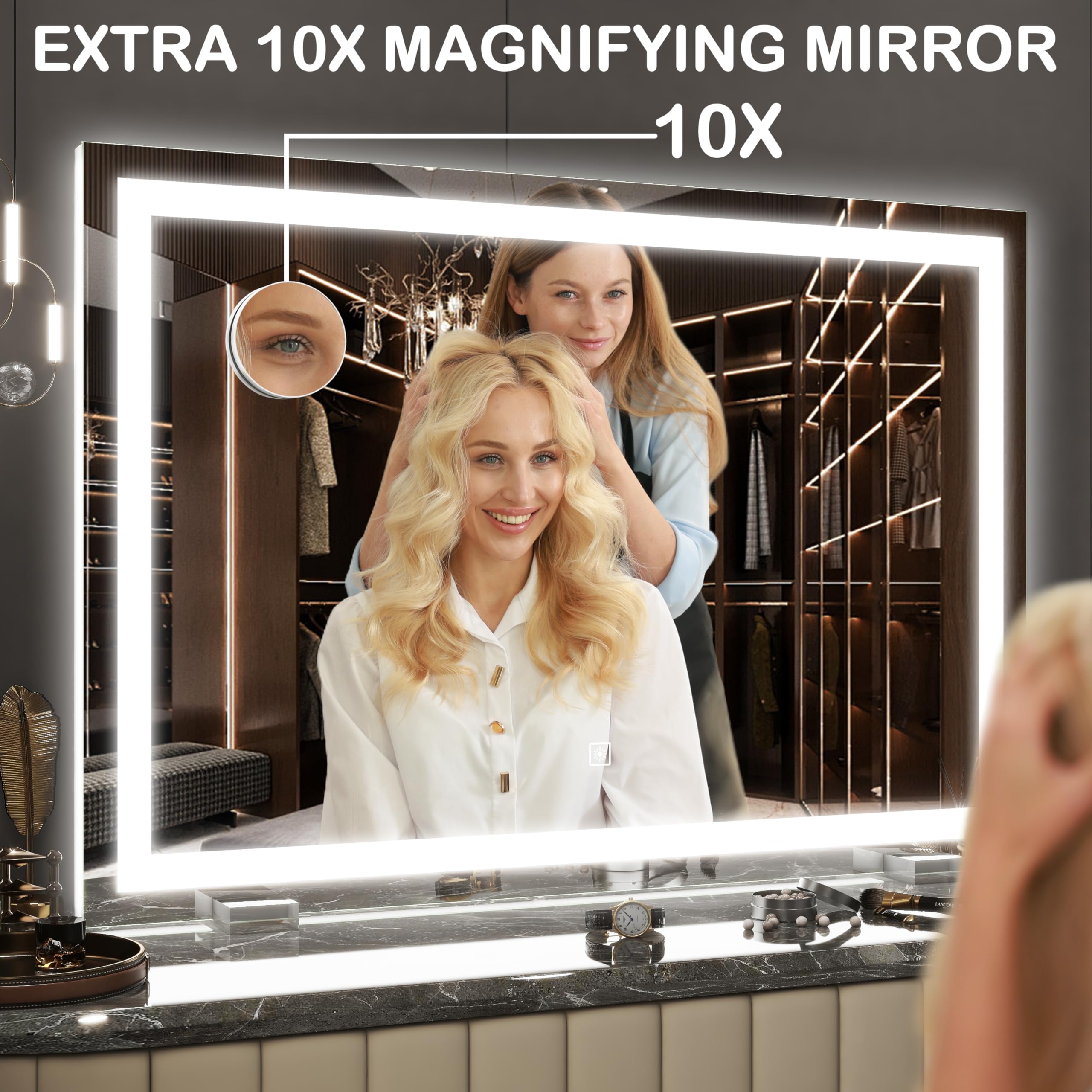 FENNIO makeup mirror with lights touch sensor, dimmable three modes