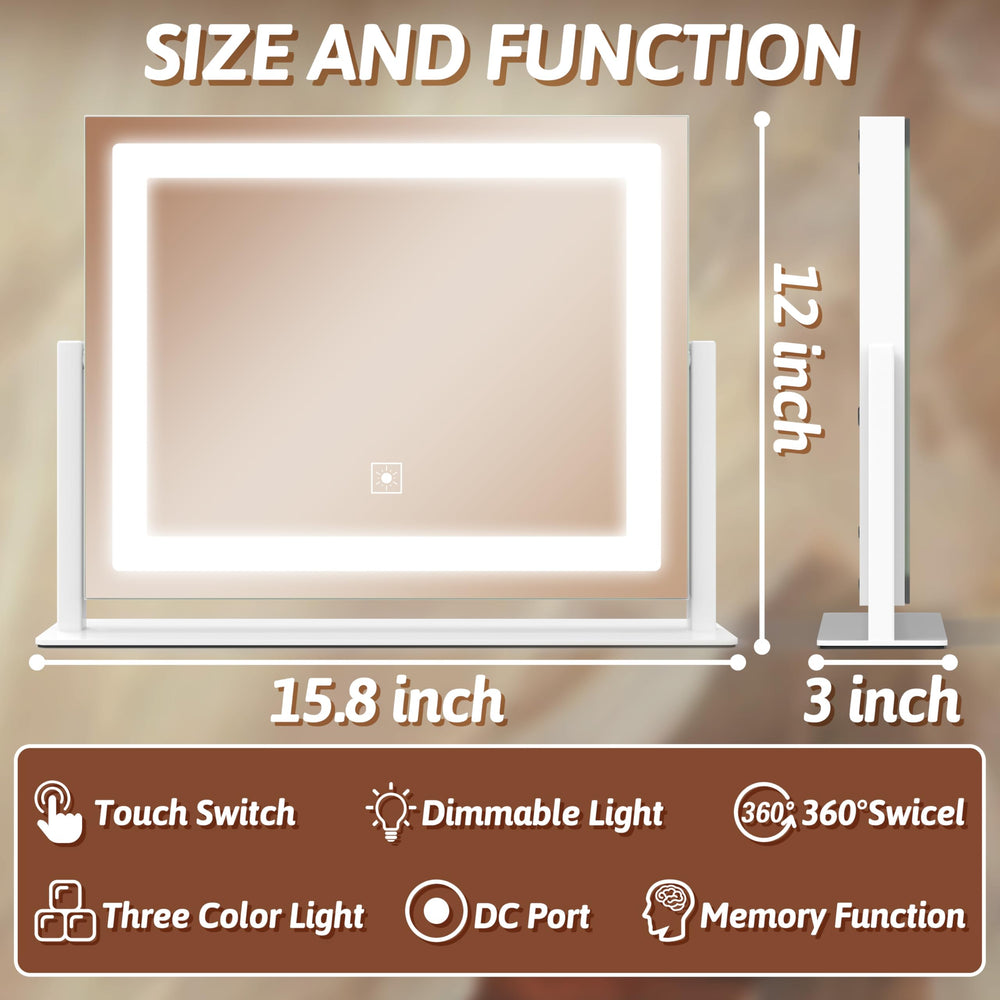FENNIO vanity mirror shows three color LED options for various lighting scenes