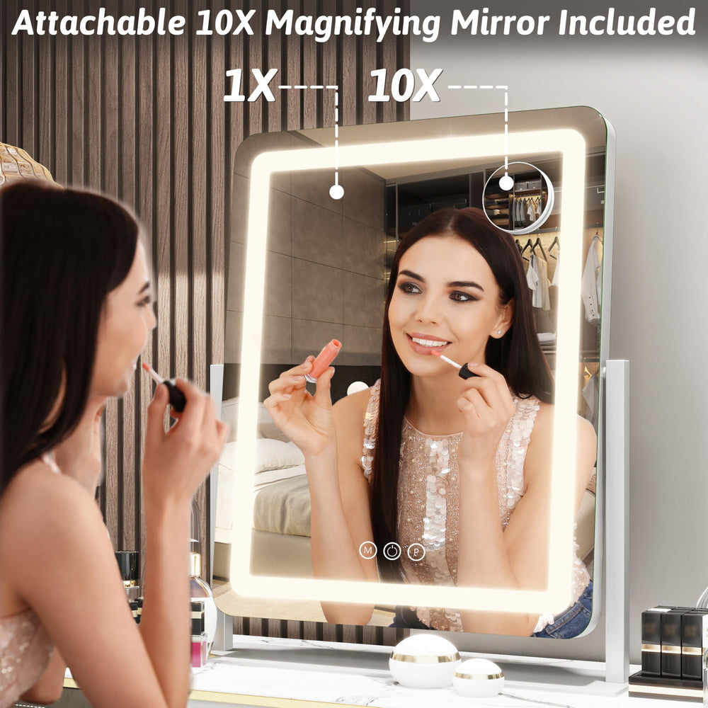 FENNIO vanity mirror with 3-color lighting showing cool, warm, and natural tones.