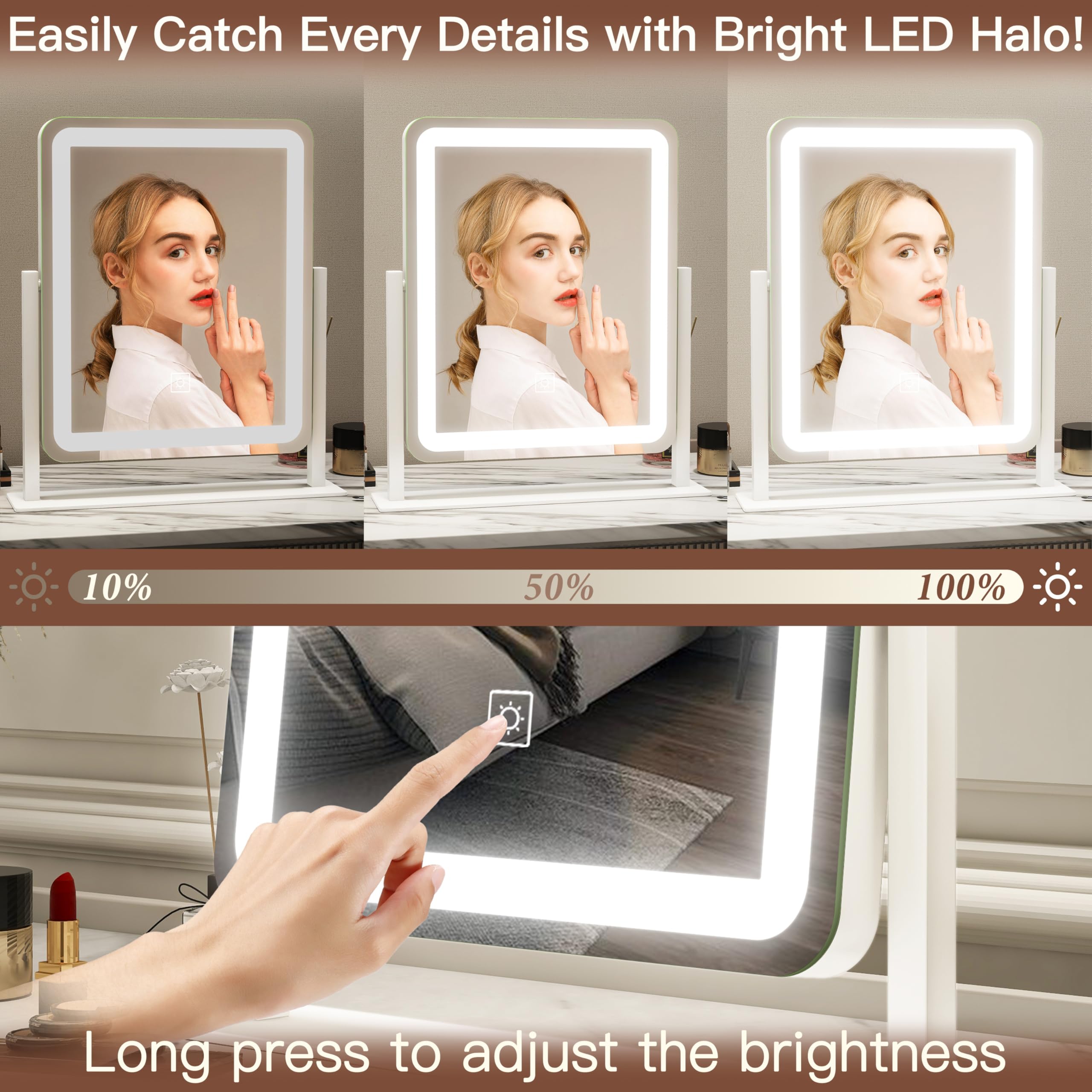 FENNIO vanity mirror 360-degree rotation lets you find the perfect angle.
