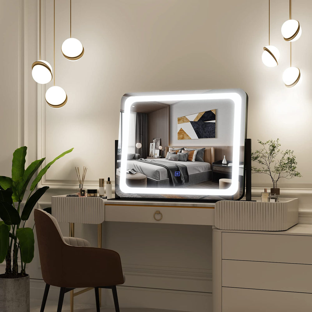 FENNIO vanity mirror 360-degree rotation for versatile angle viewing during makeup