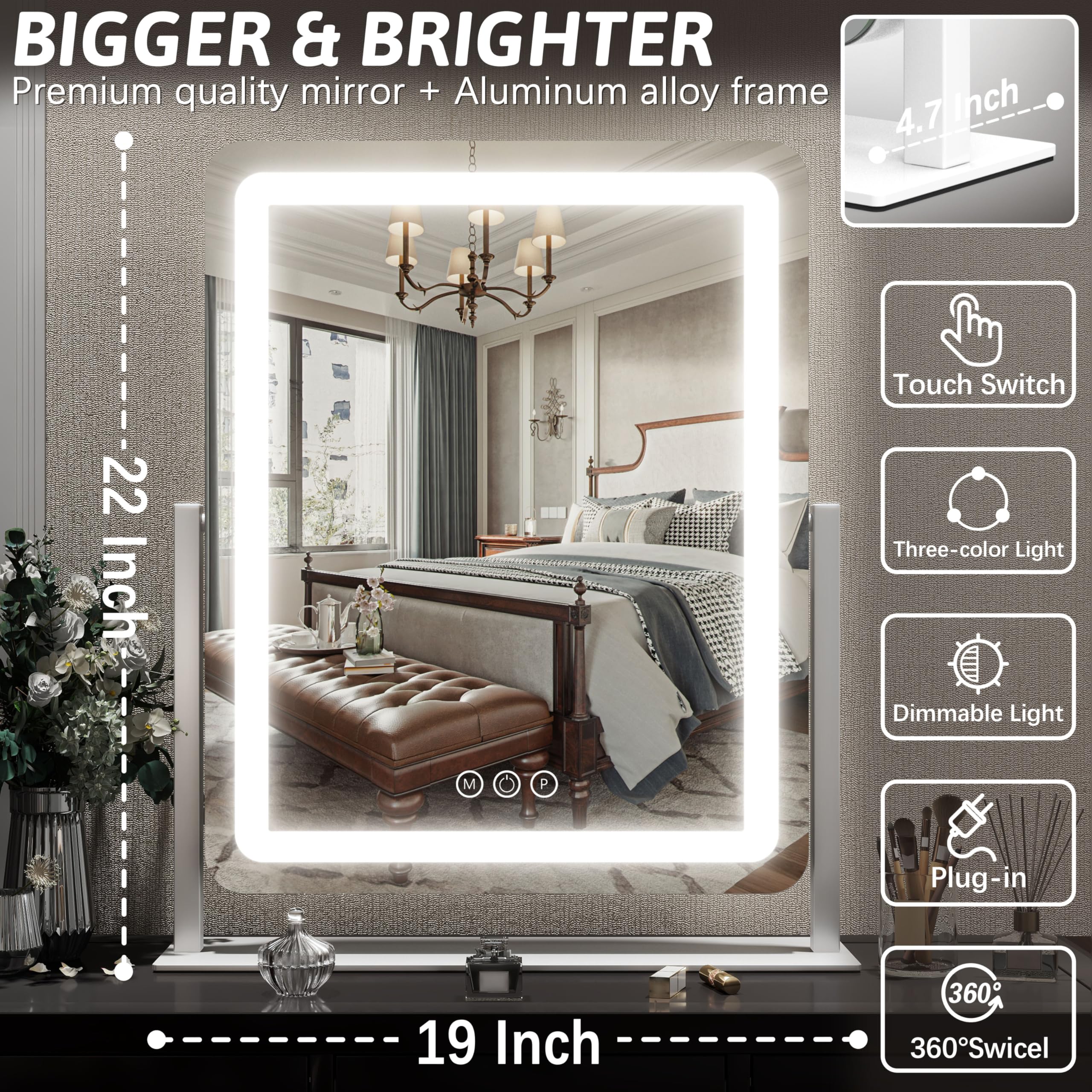 FENNIO vanity mirror aluminum frame design emphasizing sturdy construction.
