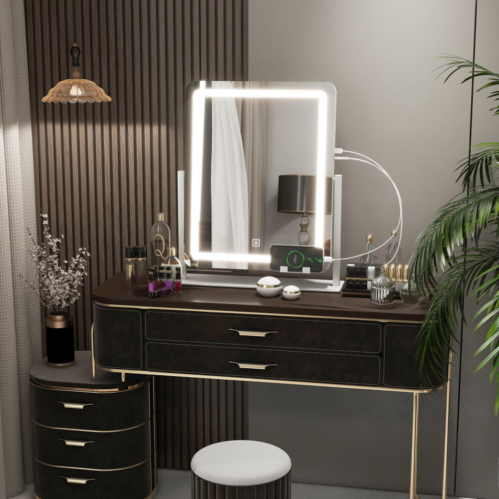FENNIO vanity mirror with lights on a clean dressing table for makeup.