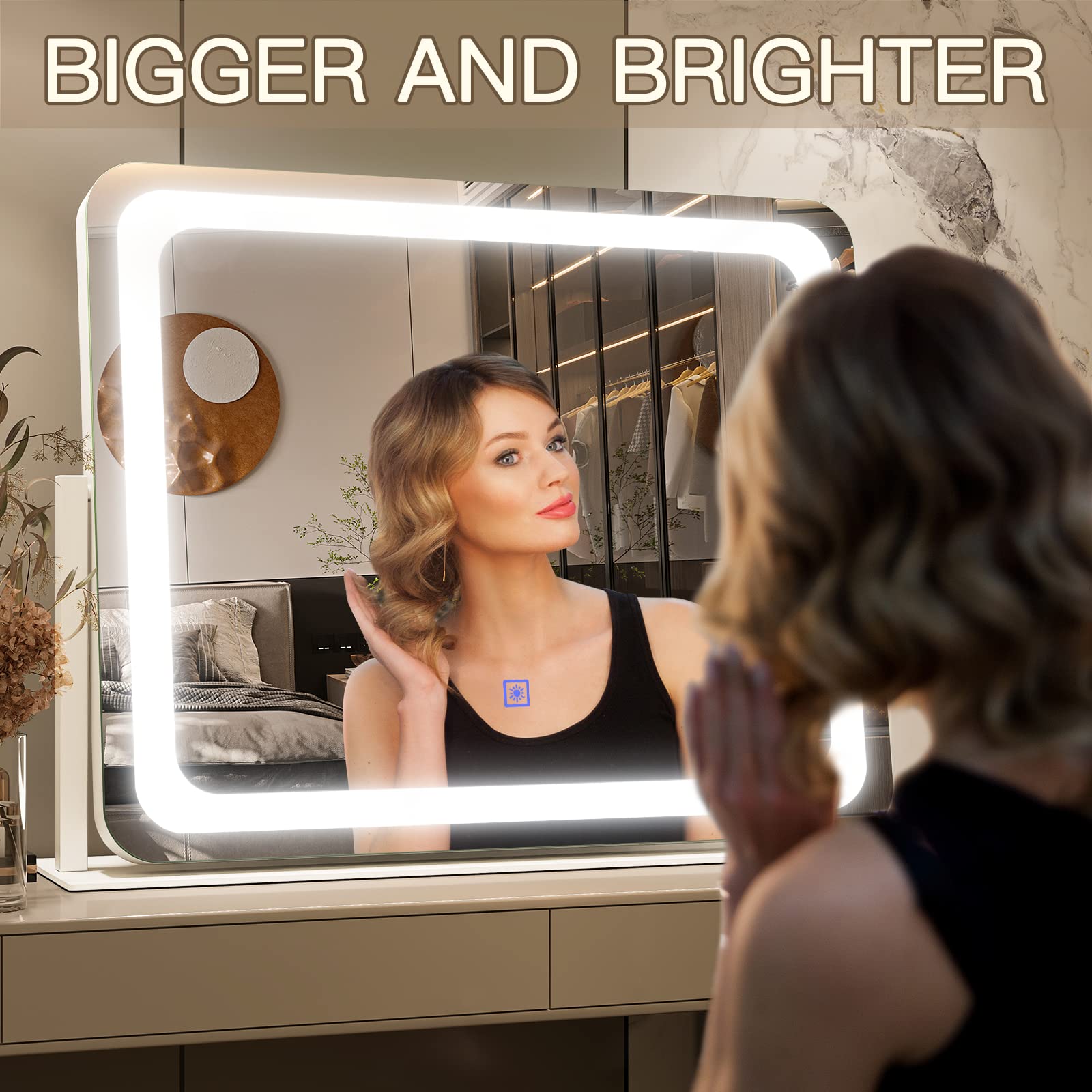 FENNIO vanity mirror color modes showcases cold/daylight/warm lighting for accurate skin tone checks.
