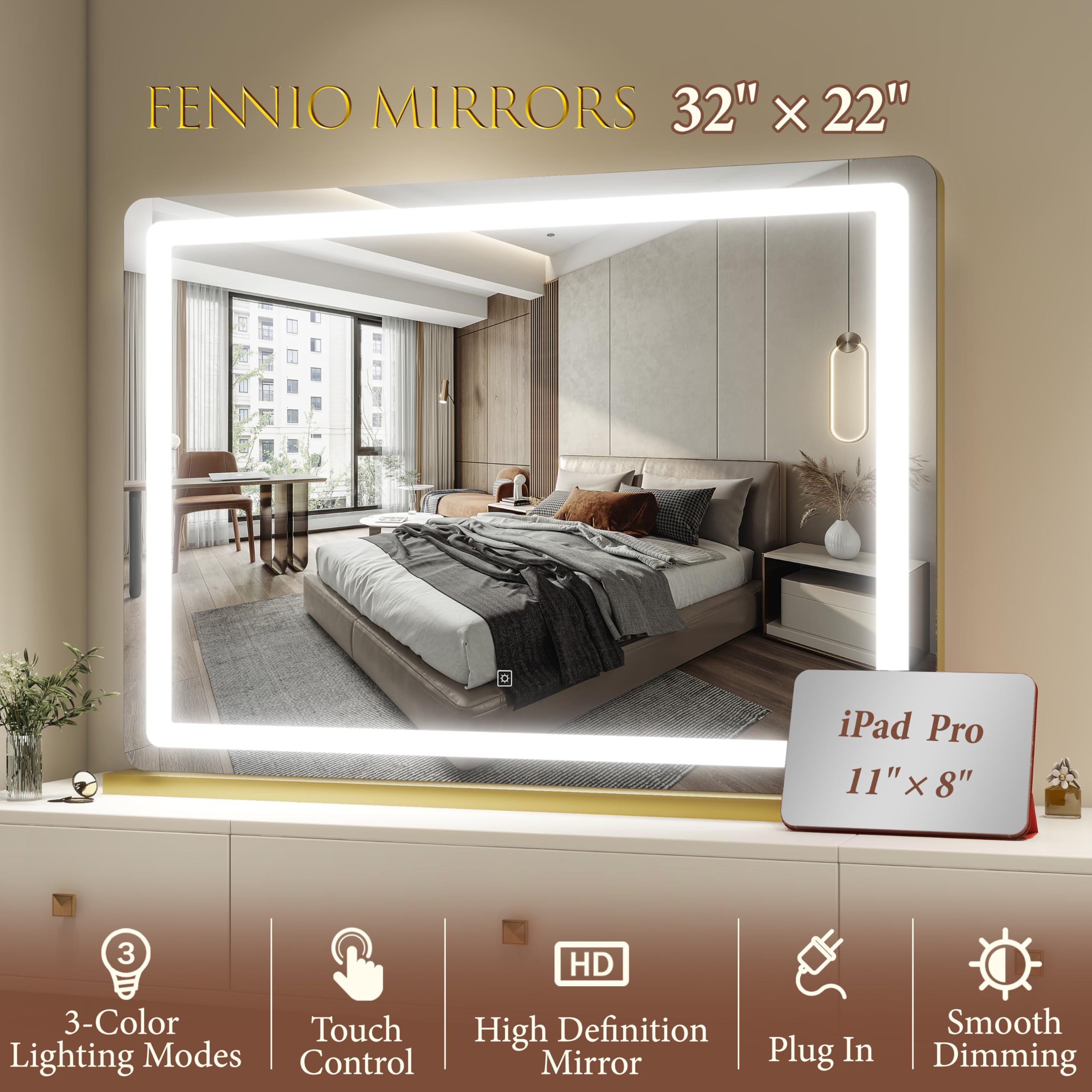 FENNIO vanity mirror on desk setup ideal for makeup routines