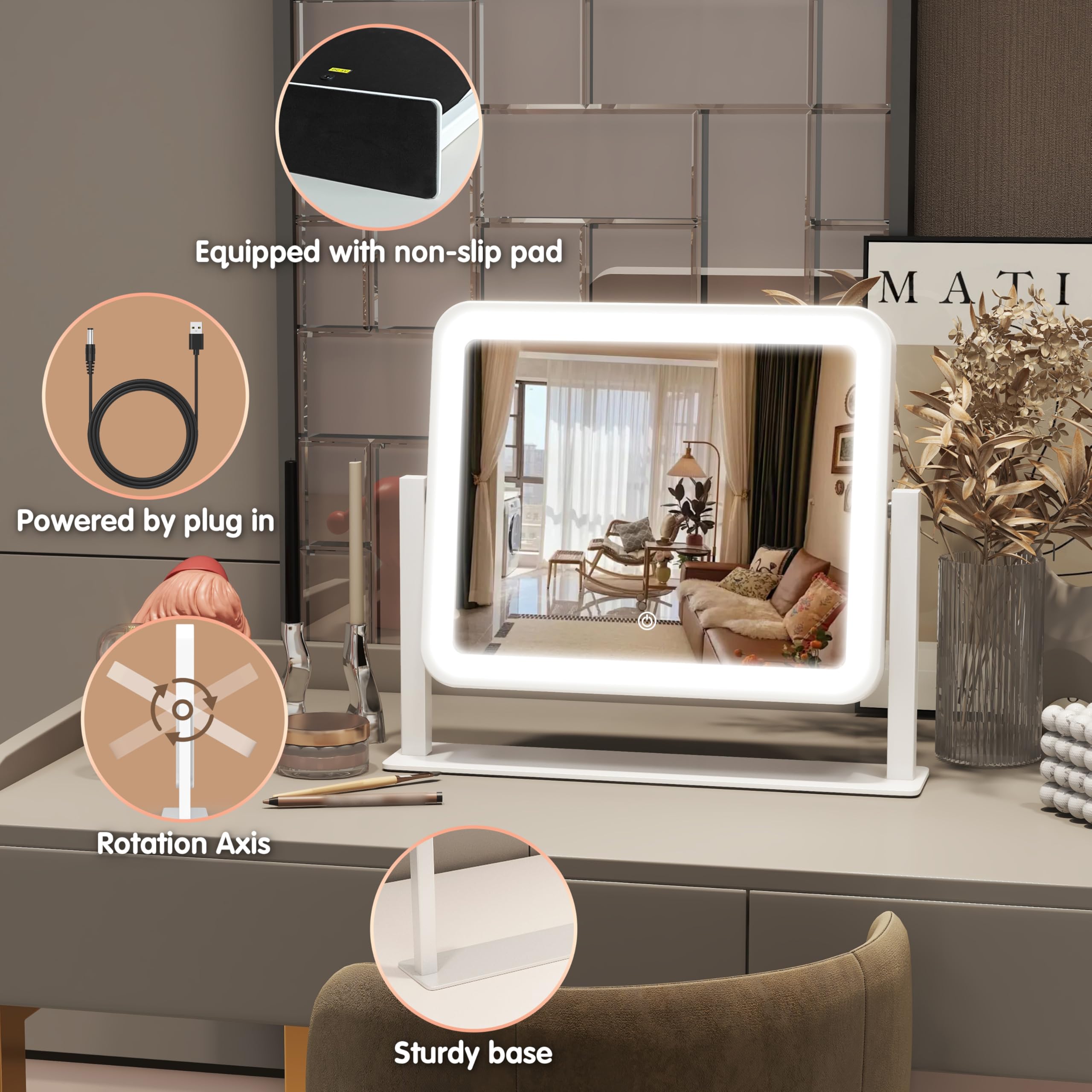 FENNIO vanity mirror brightness is dimmable from 10% to 100% for any setting.