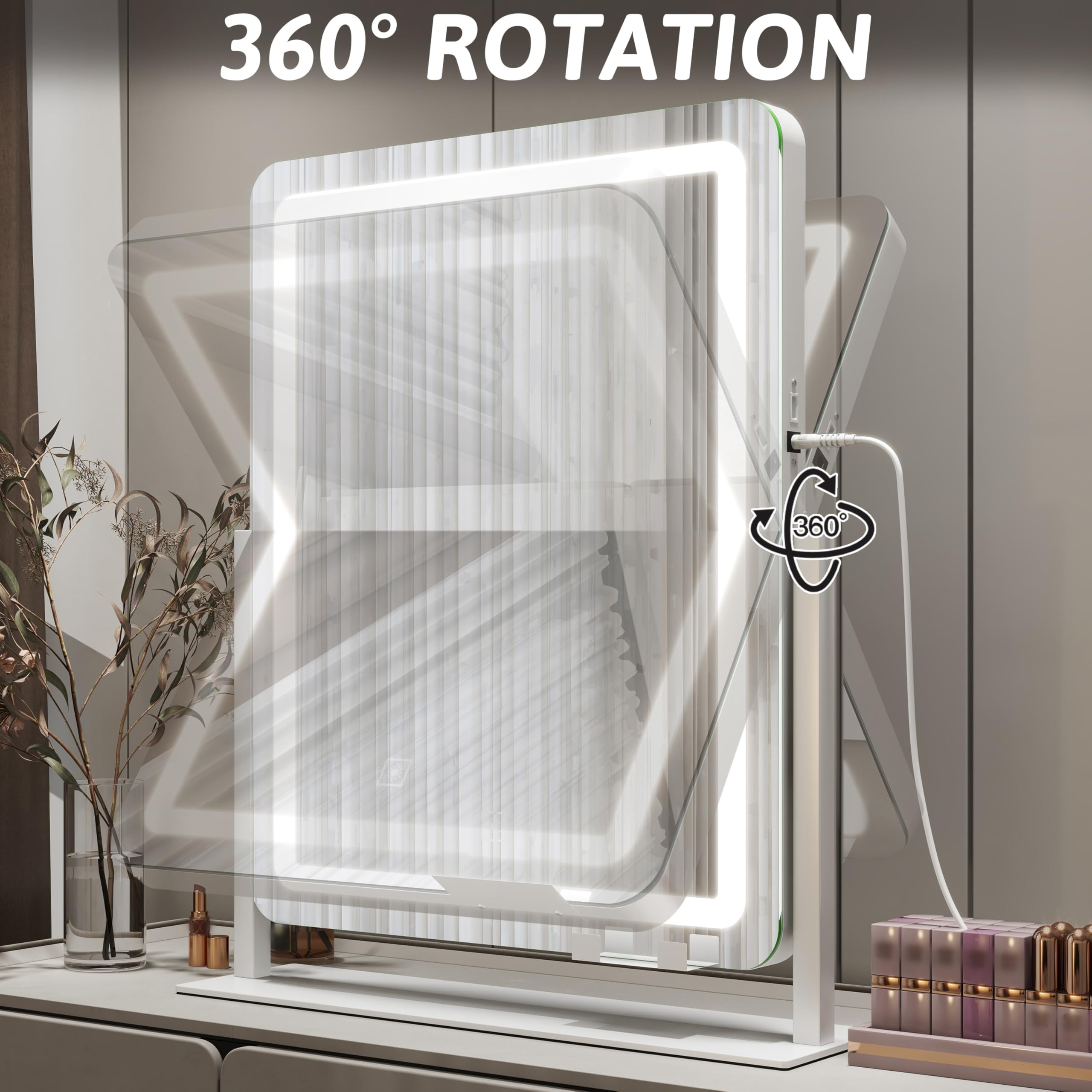 FENNIO vanity mirror in a dressing room setup for versatile beauty routines.