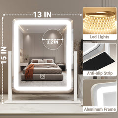 FENNIO vanity mirror LED lighting close-up highlights even skin tones for accurate shade matching.