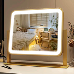 FENNIO vanity mirror lights 14x12 tabletop gold, compact size for quick makeup checks